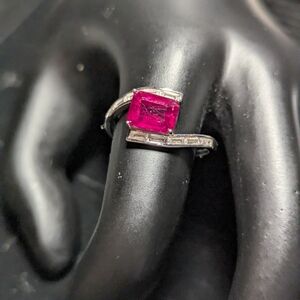 Ruby and CZ in Silver Ring